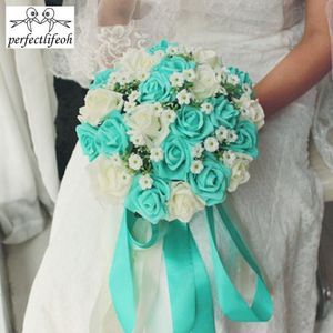 結婚式の花Perfectlifeoh Royal Blueed Beautiful Foam Roses人工花の花嫁ブーケパーティーの装飾装飾196bb