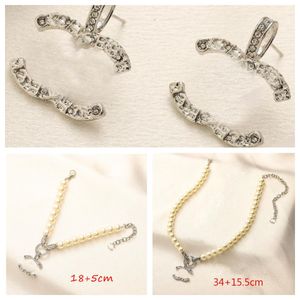 18K Gold Plated Necklace Bracelet Luxurys Stud Earring Brand C Designer Women Diamond Pendant Choker Pearl Necklace Chain Gold Silver Three-piece Set Jewelry Gifts