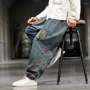 Men's Pants 2024 Oversize Wied Leg Harajuku Cotton Linen Casual Trousers Male Embroidery Men Jogging Sweatpants Streetwear