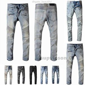 Balmianss Mens 디자이너 청바지 고민 검은 찢어진 자전거 타는 사람 Slim Fit 오토바이 자전거 타기 남성 패션 맨 블랙 바지 po281w