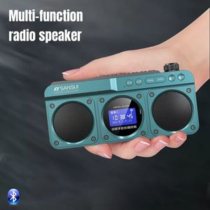 Mini FM Radio for the Elderly Outdoor Wireless Bluetooth Speakers MP3 Walkman Hi-fi Sound Quality LED Clock Lyrics Display 240229