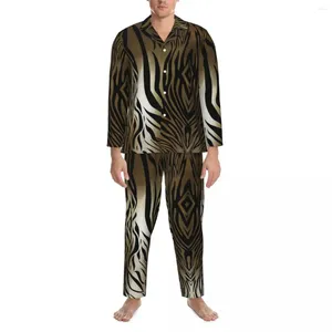 Pijamas masculinos pijamas masculino clássico tigre impressão diária pele animal duas peças casual conjunto manga longa kawaii oversized casa terno