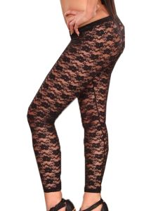 Leggings Leggings in pizzo Donna Sexy a vita alta Leggings da allenamento elasticizzati floreali skinny neri Streetwear