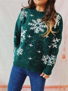 Suéteres femininos Kimydreama Mulheres Bonito Natal Floco de Neve Impressão Quente Manga Longa Básica Pulôver Knitwear Streetwear