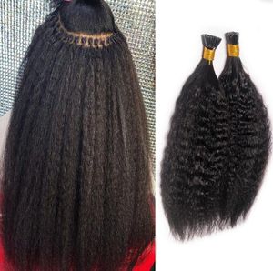 Brazilian Kinky Straight I Tip Micro Links 100 Remy Human Virgin Hair 4B 4C I Tip Human Hair Extensions Natural Black 1g s9752386