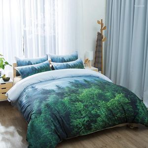 Sängkläder set naturlig lönnskogsuppsättning 3 bit rustik höstens höstträd täcke täcker gröna skogen blad en dubbel king säng