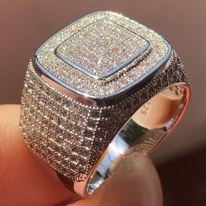 Choucong Hip Hop Shinning Dexule Gioielli in argento sterling 925 con pavé di zaffiri bianchi CZ Diamond Party Fidanzamento Anello di barretta di nozze f227z