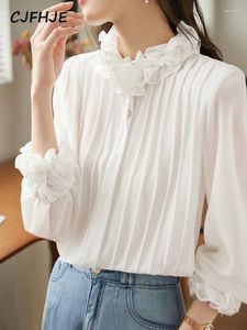 Damenblusen CJFHJE Gericht Stil Rüschen Design High End Weiße Hemden Frauen Elegante Büro Damen Langarm Button Up Bluse S-XXL