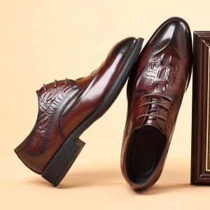 2024 Top Layer Dress Shoes Shoekers Cowhide British Style Mens Bluse Leather حذاء حقيقي