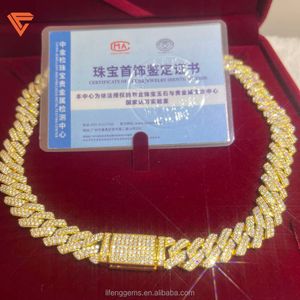 Pass Diamond Tester 12 mm 925 Silber Gelbgold vergoldet Full Iced Out Moissanit Hip Hop kubanische Gliederkette Halskette feiner Schmuck