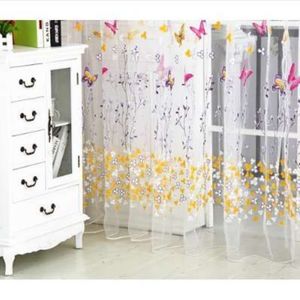 Uma peça 270x100cm borboleta pura cortina tule janela tratamento voile drape valance 1 painel tecido u70929194b