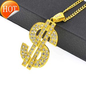 Pendanthalsband Nya smycken Full Diamond Small Dollar Symbol Necklace Hip Hop Nightclub Mens and Womens K1188