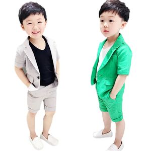 Ragazzi Abiti formali Estate Manica corta Blazer Pantaloncini 2 pezzi Bambini Bambini Set di abbigliamento da sposa Costumi di spettacolo di ballo 240308