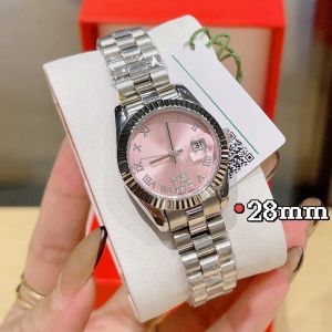 28mm enkla lyxiga damer Kvinnor Quartz Watch med borrad Arachite Dial Waterproof Stainless Steel Case Läderrem Relojes