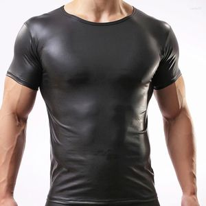 Homens Camisetas Marca de Moda Homens Designer Preto Couro Falso Skinny Camisas Engraçadas / Compressão Gay Hip Hop Stage Show Camiseta / Camiseta