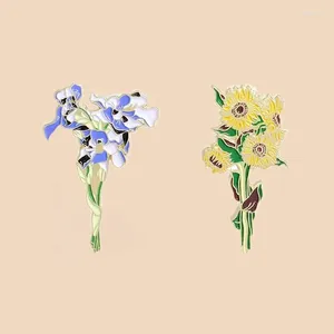 Broschen Benutzerdefinierte Sonnenblumen Iris Emaille Pins Blumenstrauß Blumen Brosche Revers Abzeichen Rucksack Cartoon Pflanze Schmuck Geschenk für Freund Großhandel