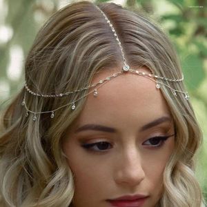 ヘアクリップバレットヘアクリップラインストーンペンダントピースブライダルアクセサリーダブルレイヤーの額のためのエレガントな自由hoh式ラインストーンヘッドチェーン