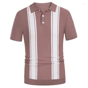 Męska polo dzianina koszulka polo w paski Patchwork T-shirt krótkie zjeżdżanie na guziki lapowe letnie moda