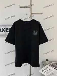 Xinxinbuy Men Designer Tee T Shirt 2024 Czarna litera gradientowy wzór drukowania z krótkim rękawem bawełniane kobiety szare czarne białe xs-xl