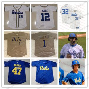 Camisa costurada de beisebol personalizada da UCLA 27 Chase Utley 32 42 Jackie Robinson 8 Brandon Crawford 12 Gerrit Cole 47 Trevor Bauer 1 Matt McLain 7 Toglia 3 Ryan Kreidler