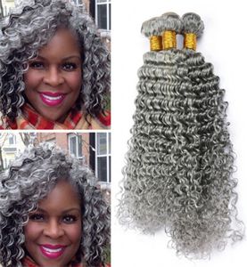 Colored Grey Deep Curly Human Hair Bundles Pure Grey Virgin Malaysian Hair Weaves Deep Wave Gray Hair Extensions Dhl 7488180