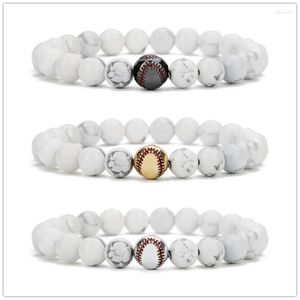 Strand 10sts Copper Baseball White Howlite Stone Beads Armband Buddha Sport Energy Reki Yoga Jewelry263b