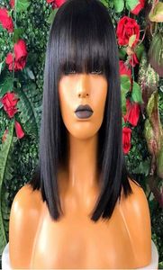 Bob perucas dianteiras do laço com franja curto perucas de cabelo humano para preto feminino natural brasileiro suíço remy peruca de cabelo vendors7447702