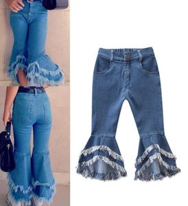 Брюки для девочек, детские джинсовые брюки, новинка 2019 года, модные расклешенные детские джинсы с кисточками для девочек, детские эксклюзивные брюки, одежда6708095