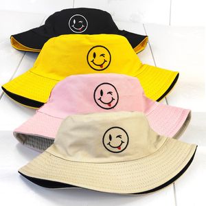Versão coreana do uso de dupla face bordado smiley pescador chapéu casal texto peculiar lazer ao ar livre bacia boné maré chapéu