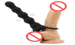 Nova vibração dupla penetração strapon anal vibrador 55039039 pulseira de silicone preto no pênis anal plug produtos sexuais adulto 2335358