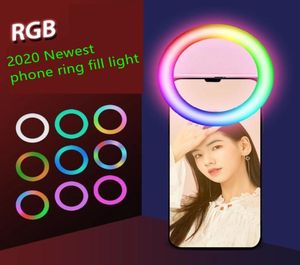 RGB LED Ring Selfie Light USB Rechargeable Supplementary Lighting Camera Pography AAA Battery For Smart Mobile Phones7790941