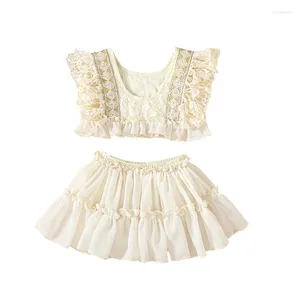 Clothing Sets Summer Kids Girl Outfit Floral Lace Tops And Elastic Ruffle Skirt Set Casual Clothes