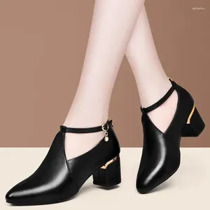 Scarpe eleganti da donna con tacco alto 2024 autunno a punta bocca superficiale moda matura elegante tacco medio da donna pompe nere