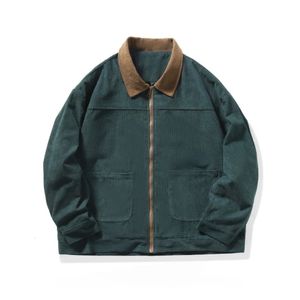 2023 Jackets American Vintage High Street Zipper Jacket Men Autumn Winter Casual Male Oversize Loose Patchwork Corduroy Coat 240304