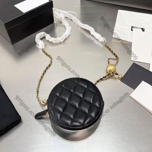 Mini delikat runda kosmetikväskor womne crossbody diamantgitter lammskinn läder fåfänga guldkedja axel lyxväska wal152k