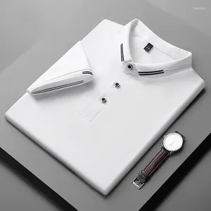 Polos masculinos verão clássico listrado polo masculino fino ajuste moda manga curta roupas de algodão homens negócios camisa casual masculino