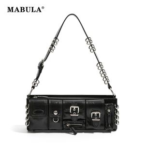 MABULA Vintag Preto Axilas Bolsa De Ombro Punk Elegante Pu Couro Bolsa De Embreagem Retro Rock Unissex Cubóide Bolsa 240307