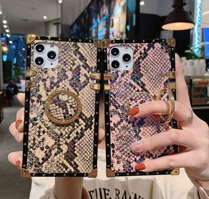 Luxury cellphone cases with Animal Snake Skin Texture Square Phone Case For new iphone 13 12Pro Max 7 8 plus Vintage finger Ring H5303018