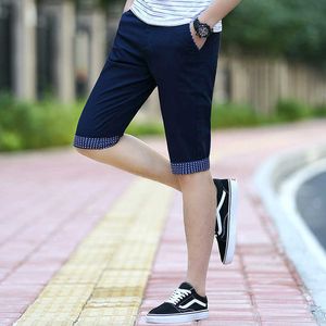 Calças cortadas masculinas verão algodão puro fino em linha reta casual juventude versão coreana ajuste fino tendência cor combinando shorts para homem