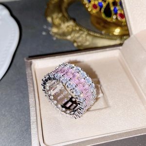 Кольца кластера, серебро 925 пробы, розовый бриллиант, геометрический циркон, обручальное кольцо для женщин, эффектное свадебное кольцо на палец, 2024, корейские модные украшения