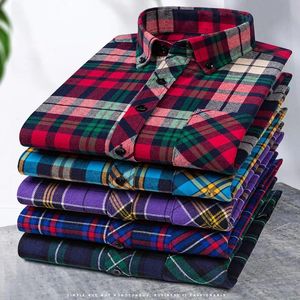 Plus Size 8XL 7XL Mens Plaid Shirts Autumn Casual Long Sleeved Checked Fashion Slim Fit 100% Cotton Soft Male Flannel Shirt 240307