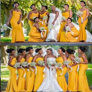 2021 인어 노란색 신부 들러리 드레스 아프리카 여름 정원 시골 웨딩 파티 하녀 명예 가운 하녀 클러스 커스텀 메이드 178y