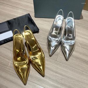 Sandalen 2024 Mode Slingback Frauen Stiletto Luxus Elegante Frau High Heels Silber Goldene Spitzen Party Büro Schuhe