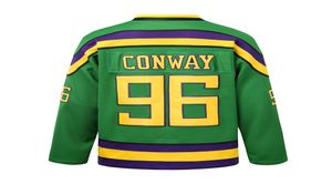Mighty Ducks Hockey Film Countback Jersey 96 Bluzy Conway Zielone białe niestandardowe sporty na świeżym powietrzu Szybki haftowany PU5864601