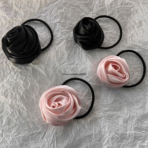 Fascia per capelli con rosa di alta qualità Fascia in gomma Cravatta alta elastica Coda di cavallo Stringa per capelli Copricapo di fiori delicati ed eleganti super fata