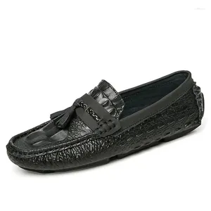 Casual Shoes Fashion Tassel Men's Loafers äkta läderklänning Bekväma affärer Flat Soft Moccasins 2.5
