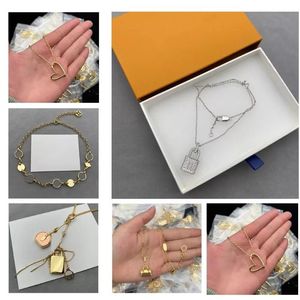 Luxury Fashion Choker L Necklace Designer smycken Wedding Diamond 18k Gold Plated Platinum Letter Pendants With Box188n