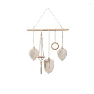 Tapisserier vävda Tassel Leaf Boho Macrame Wall Hanging Tapestry med luftverkshållare Dekor