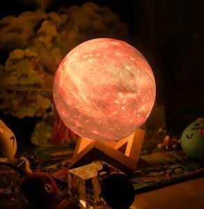 20cm LED Night Light Ambiente Recarregável 16 Mudança de Cor Toque Children039s Light Night 3D Print Moon Lamp para Casa Y0910749769220833