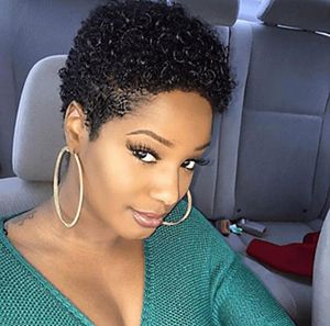 Afro Kinky Curly None Lace Front Short Human Hair Wigs For Black Women Brazilian Full machine made Wig5076533